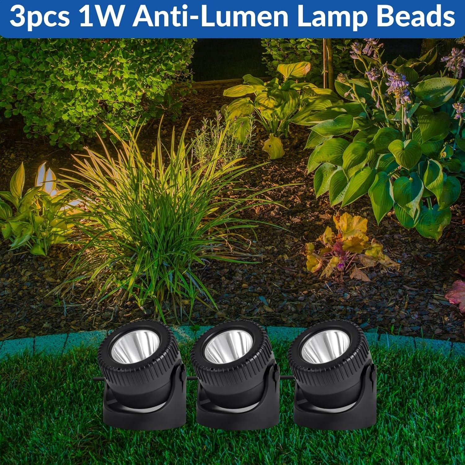 Jadeshay Solar Pond Lighting, 6 V 2 W Polycrystalline Solar Panel Diving Spotlight Solar Underwater Spotlight with 1 W 3 Lamps Waterproof Landscape Spotlight for Garden Pond image number 4