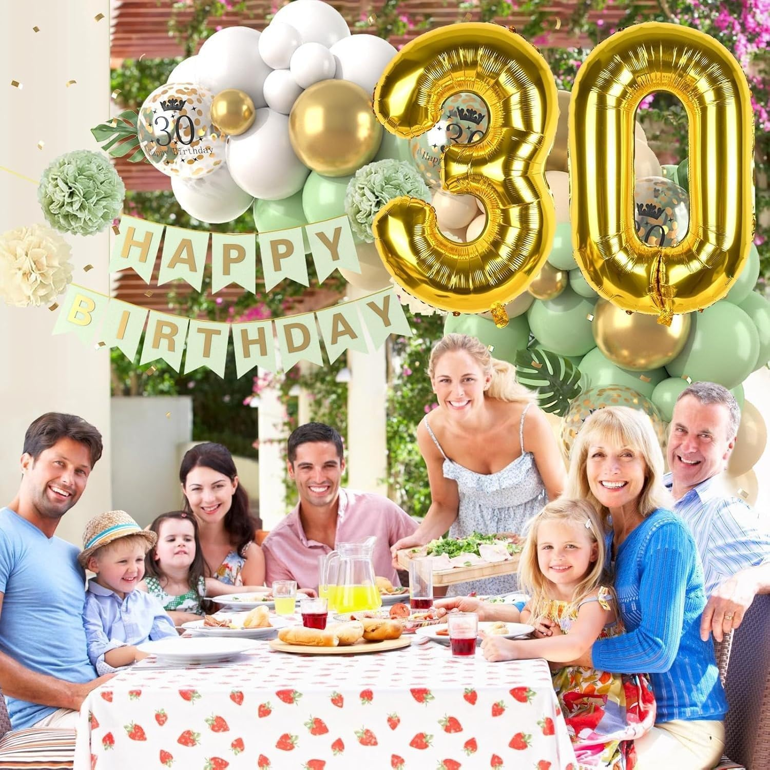 30Th Birthday Party Decorations Sets Sage Green Gold 30Th Birthday Balloon Arch Garland Kit with Giant Number 30 Foil Balloons,Banner for Women Men Party Decor(Sage Green) - Sage Green image number 4