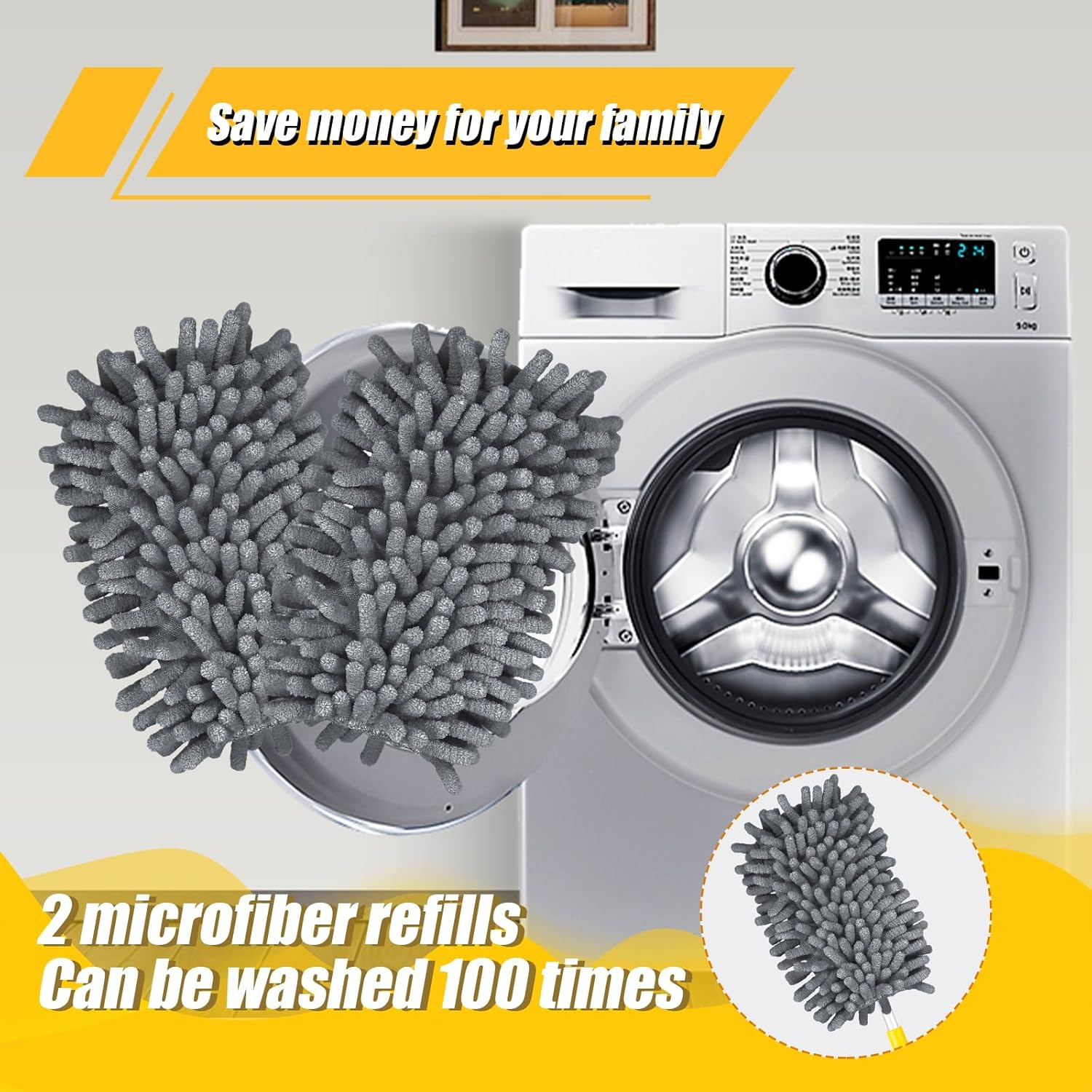 2Pcs Duster Refills for Swiffer, Microfiber Dusters Heavy Duty Refills 360 Ceiling Fan Duster Replacements Reusable Hand Dusters for Cleaning (Gray)