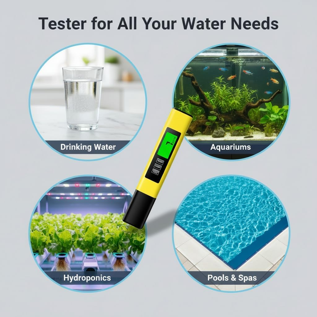 4 in 1 TDS Meter Digital Water Tester - Accurate and Reliable TDS EC & Temp(&deg;C,&deg;F) Meter - 0-9999Ppm - Professional Testing for Drinking Water, RO/DI System, Aquariums Etc (Yellow) image number 3