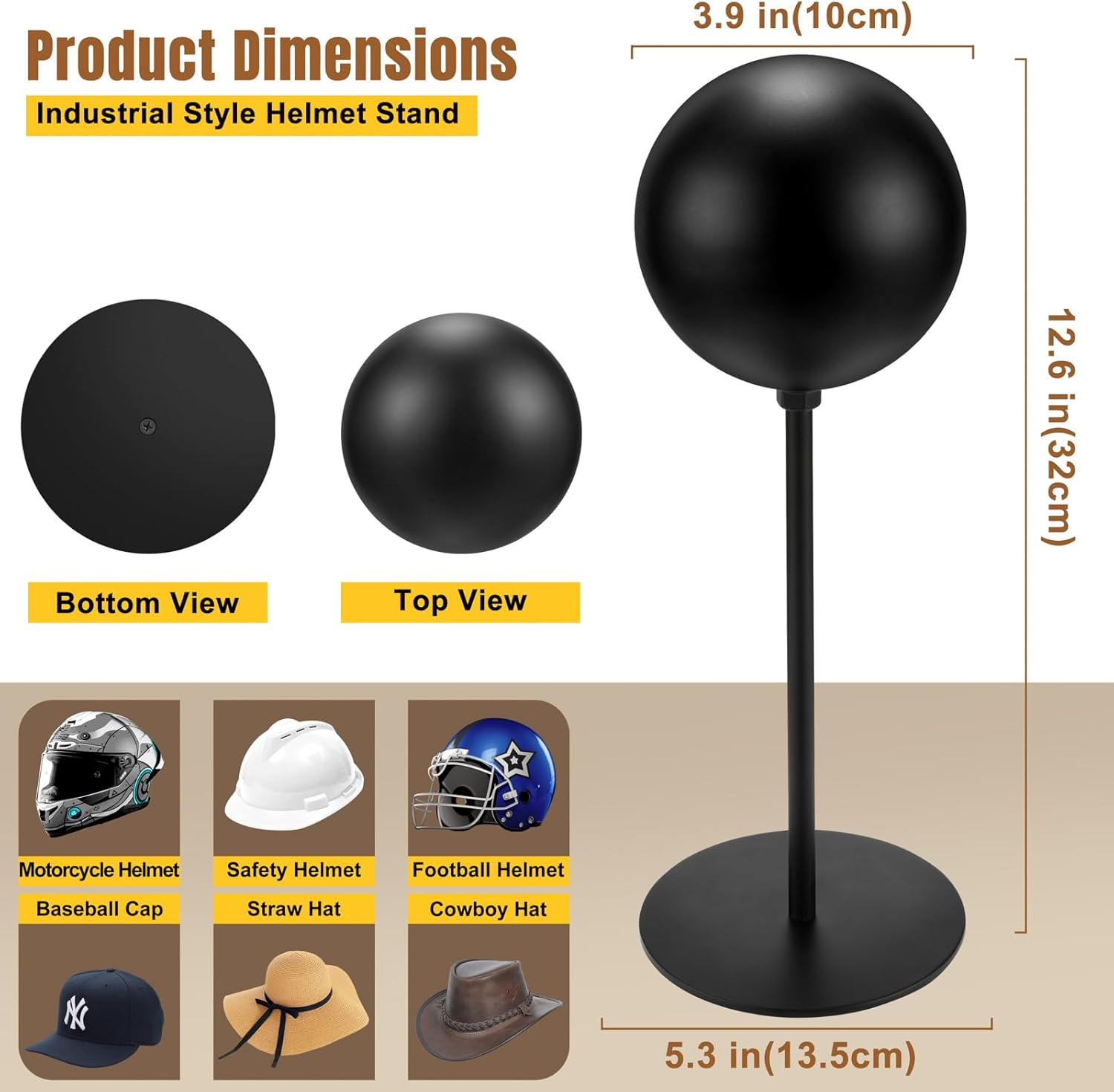 Helmet Stand Metal, Rotation Metal Stand Desktop Hanger Rack Helmet Stand Display for Motocycle Helmet, Caps,Hat, and Rugby Helmet(4Pack) image number 6