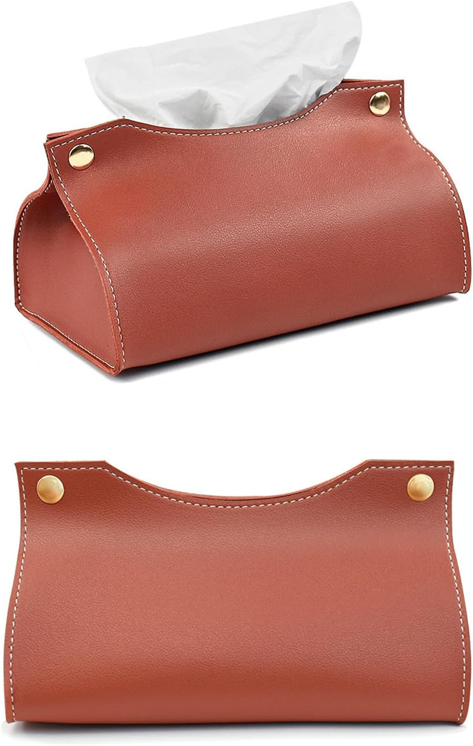 XUNQUCOM Tissue Box Holder, PU Leather Tissue Box Cover Holder Organizer for Home and Car image number 2