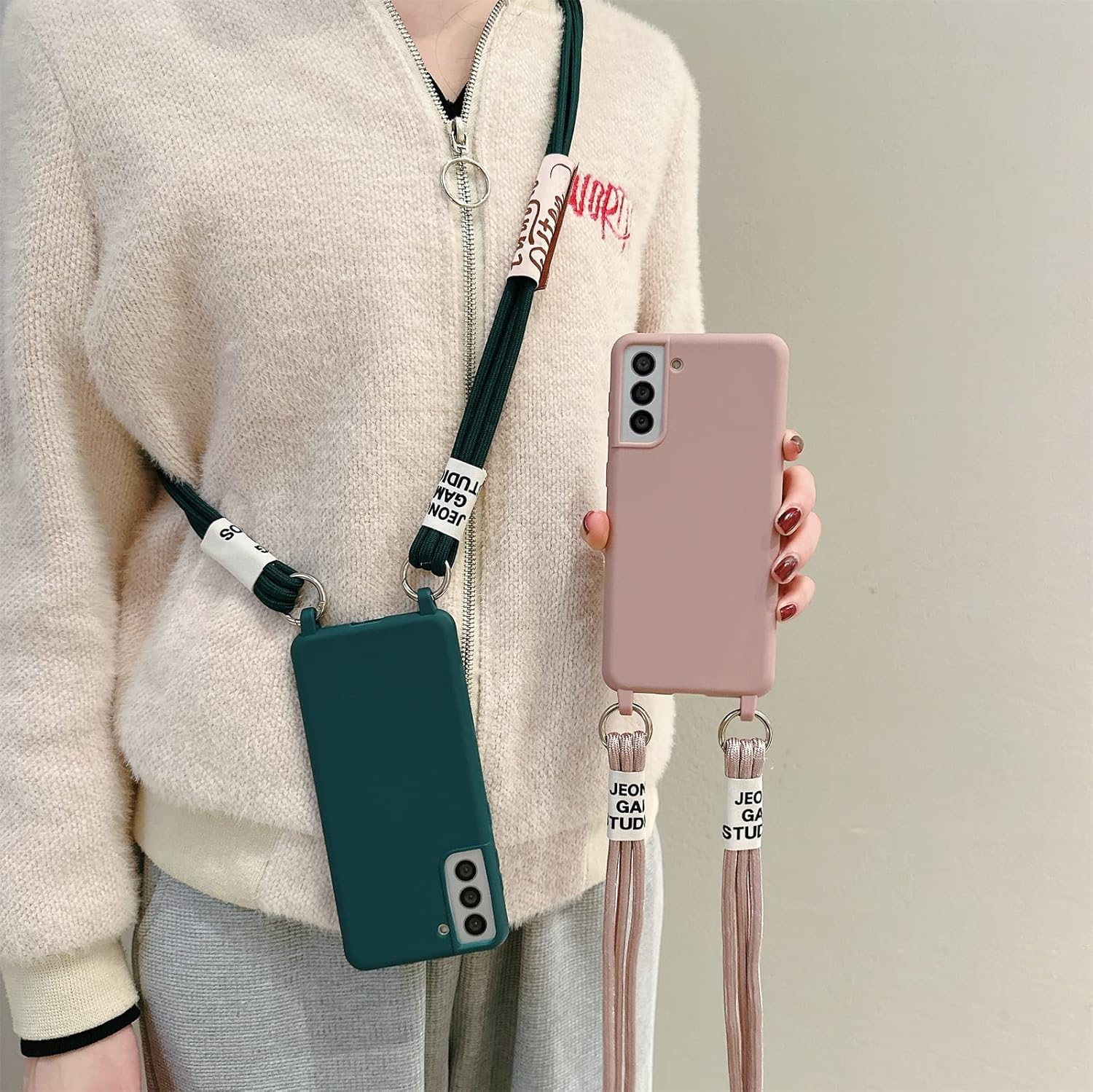 Mobile Phone Lanyard Case for Samsung Galaxy S25 Plus, Soft TPU Phone Necklace Case with Nylon Strap, Crossbody Protective Case with Stylish Crossbody Protective Case for Galaxy S25 Plus, Green