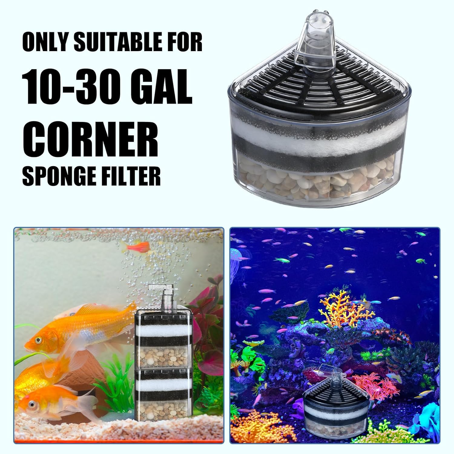 Frienda 12 Pcs Replacement Aquarium Filter Pads for 10-30 Gallon Corner Filter Aquarium Foam Air Driven Media Sponge for Fish Tank Water Filtration, White and Black image number 5