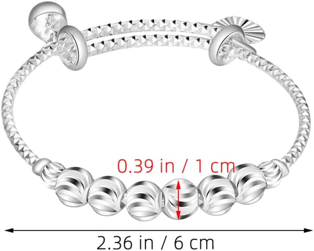 Garneck 2Pcs Silver Bangles for Girls Adjustable Infant Bracelets Bells Toddler Jewelry for Newborns Cute Baby Accessories image number 6