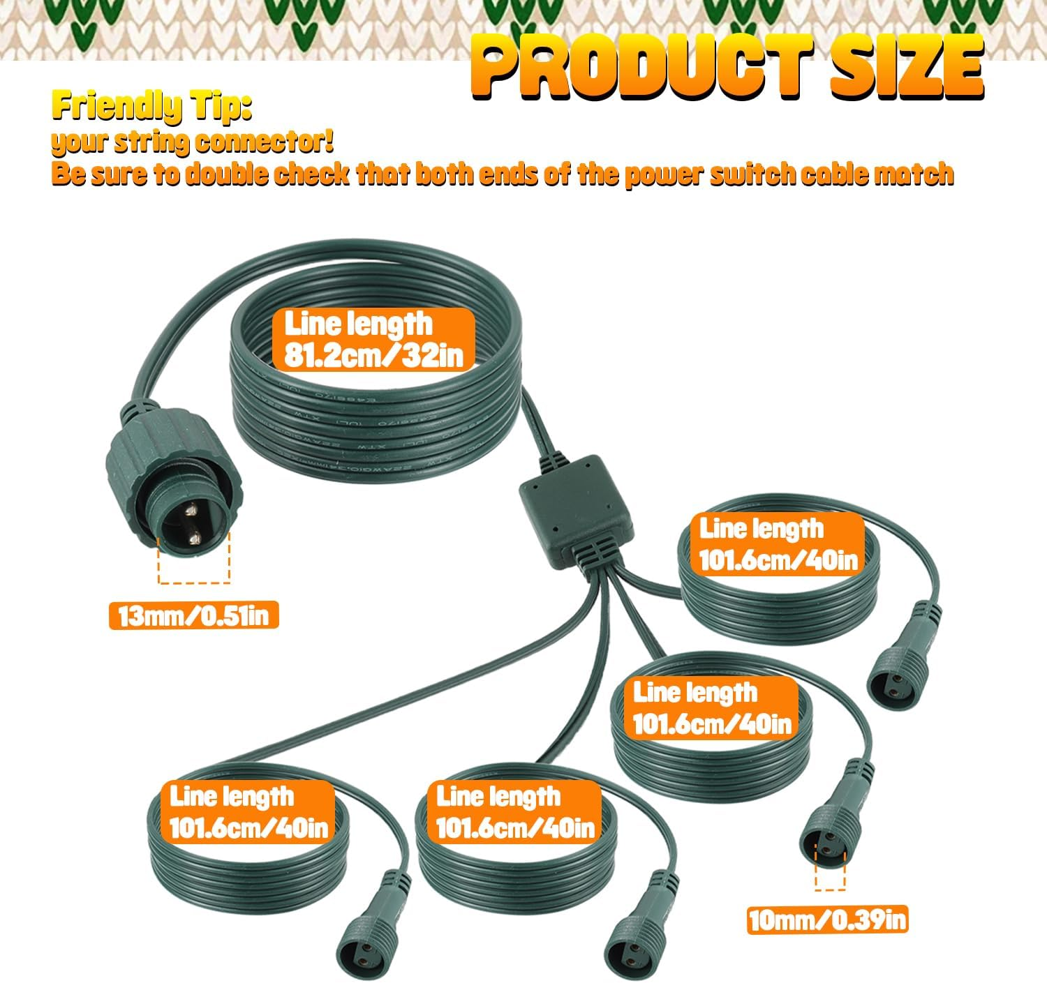 HUAREW Fairy Lights Extension Splitter 72 Inches, 2-Pin Fairy Lights Extension Cable IP44 Waterproof, for Indoor and Outdoor Lights, Fairy Lights, Icicle Lights (1 to 4) image number 6