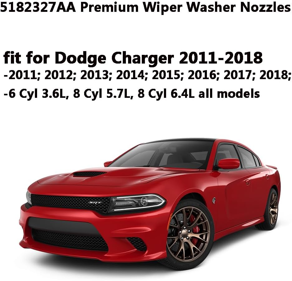 5182327AA Premium Wiper Washer Nozzles Fit for Dodge Challenger/Charger 2011-2017 | Chrysler 300 (2011-2023), Windshield Washer Fluid Jet Nozzle | Easy to Install | 2 Pack, Ref 68260029AA, 58147 image number 3