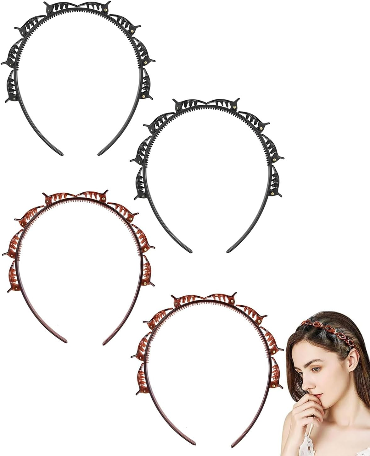 JUKOTA Set of 4 Hair Bands with Clips, Braided Hair Clips, Hairstyle Hairpin, Braided Headbands, Hairstyle Aid, Hair Pins, Hairdressing Supplies image number 5