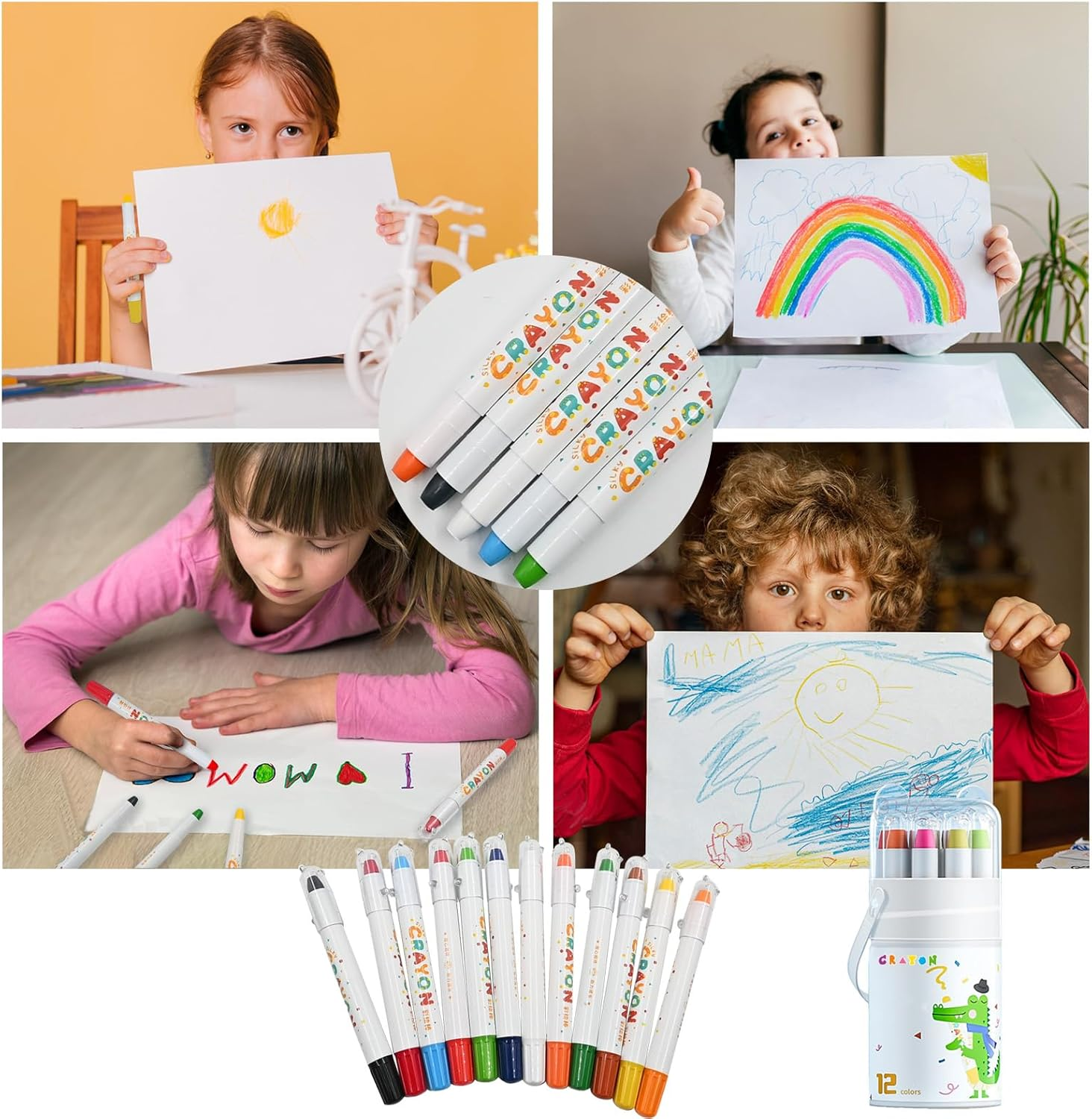 Toddlers Crayon, Smooth and Twistable Crayon -12 Large Washable Colors Suitable for Kids Ages 1-3, 4-8 Portable Art Supplies image number 4