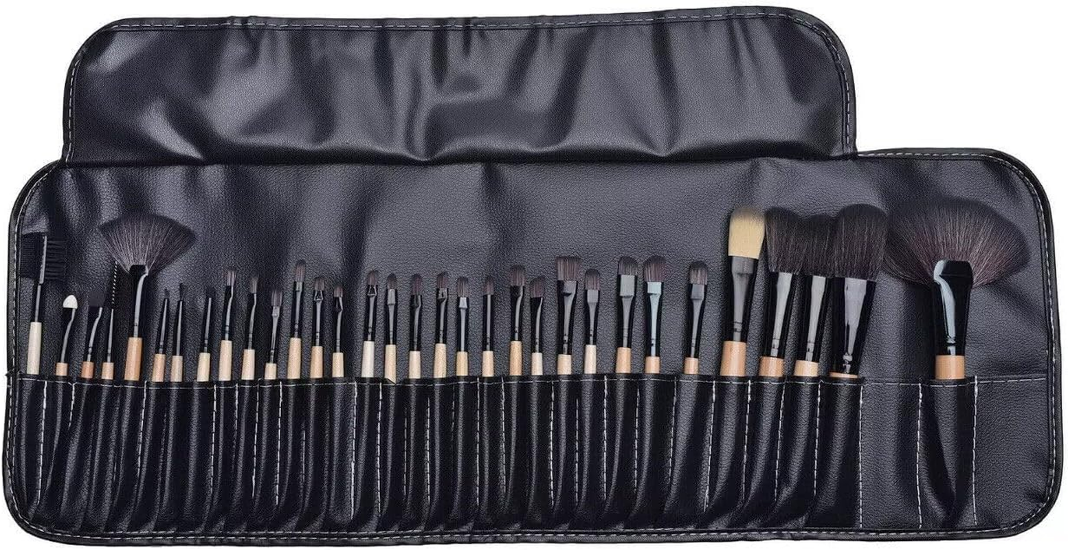24 Pcs Professional Makeup Brush Kit Set Cosmetic Make up Beauty Brushes Bag - with Soft Synthetic Bristles, Wooden Handles, and PU Storage Bag - Perfect Beauty Tool Kit for All Cosmetic Needs - Wood image number 3