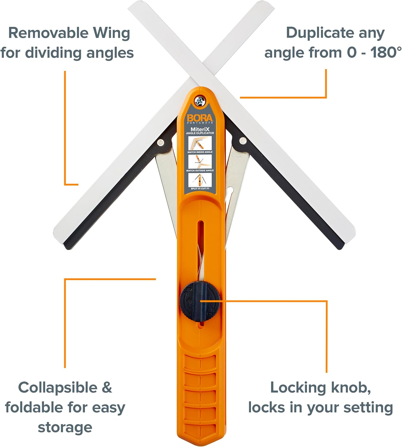 BORA 530401 Miterix Angle Duplicating Tool. Miter Duplicator/Angle Measuring Tool That Splits in Half so You Can Transfer the Exact Miter Angle to Your Miter Saw, Red/Silver image number 4