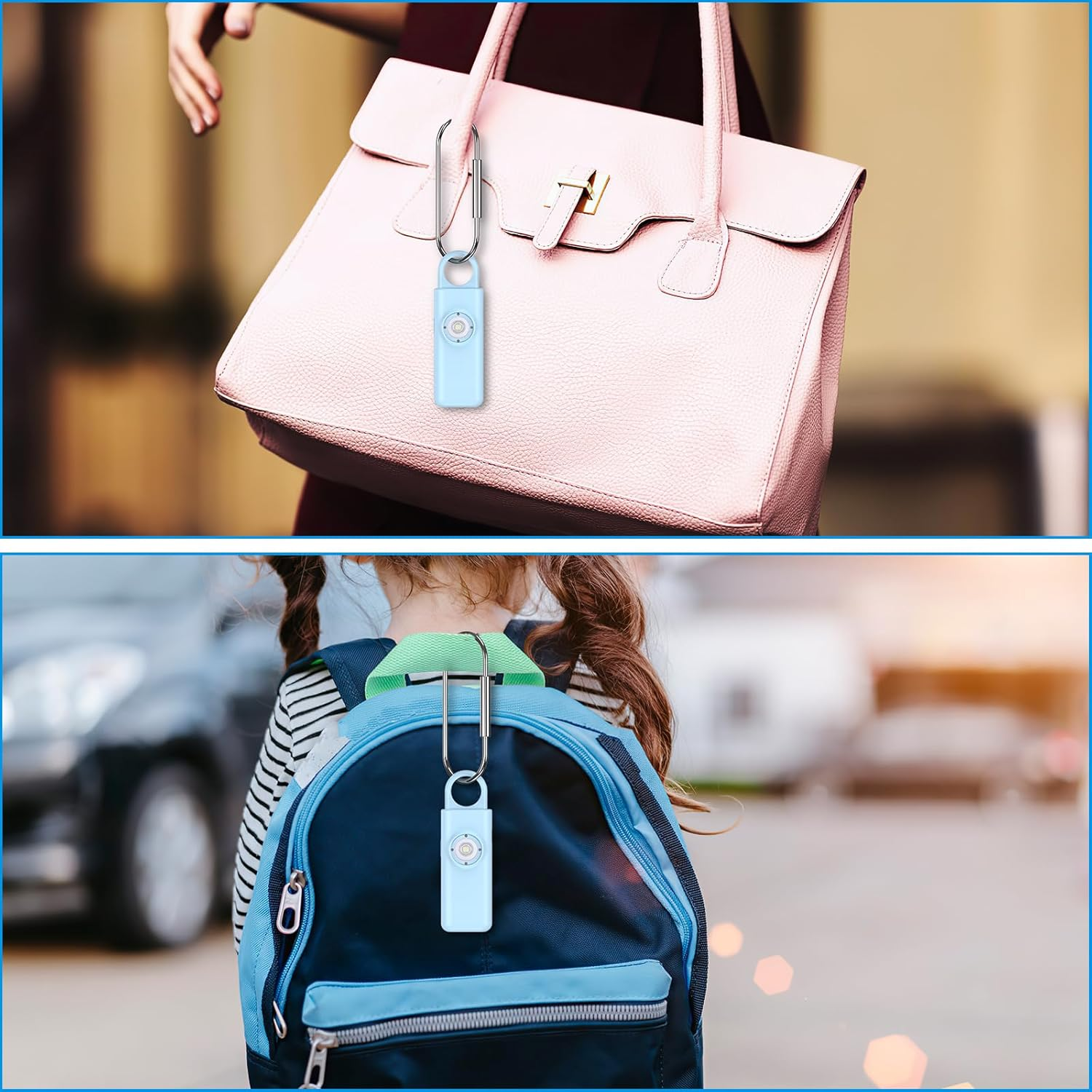 AMIR Personal Alarm Keychain for Women Safety - Loud 130 Db Siren with Strobe Light and Carabiner - Helps Women, Children, Men, Seniors, Elderly Emergency Call (Blue) - Blue image number 2