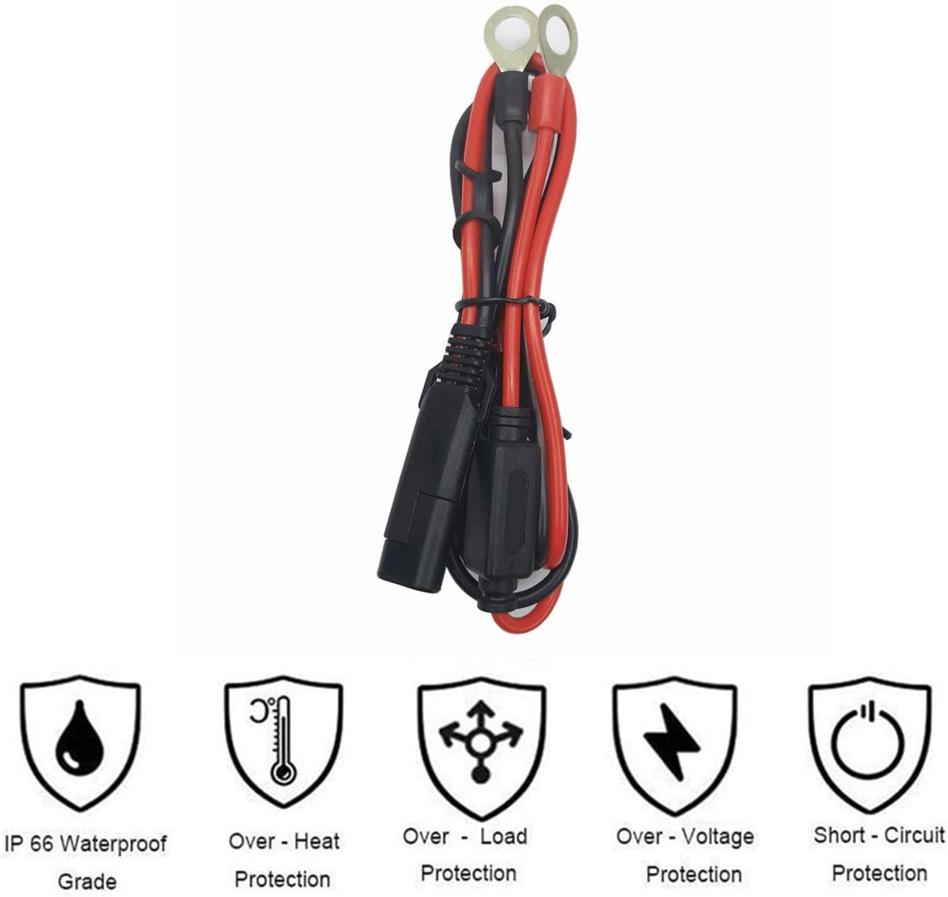 SAE Battery Connector - SAE to O Ring Terminal Harness Cable 12V- 24V Motorcycle Battery Charger Cord with 2 Pin Quick Disconnect Plug SAE Wire Harness Reverse Polarity Adapter 10 Pack image number 3