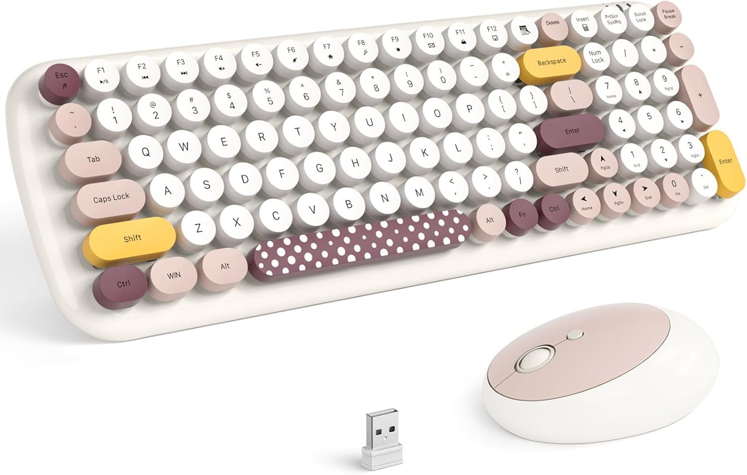 MOFII Wireless Keyboard and Mouse Combo, Full-Size Retro Typewriter-Style Wireless Keyboard with Optical Mouse for Computer/Laptop/Windows/Mac (White Colorful)