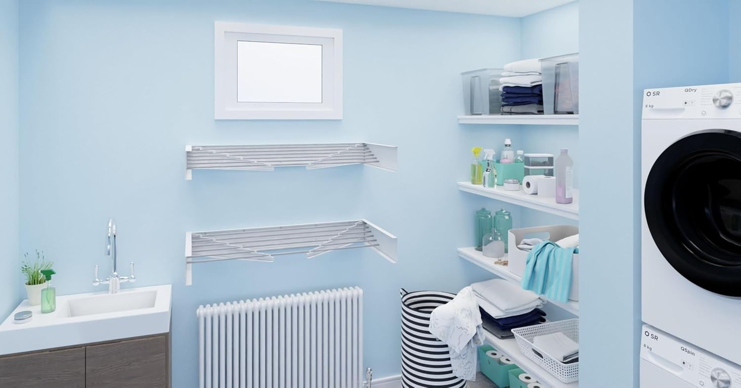 Hot Flow Glide Foldable Wall Mounted Clothes Rack, Retractable Clothes Drying Rack. Sleek Design with 5 X 70Cm Rods for 3.5M of Hanging Line. Perfect for Saving Space. 20Kg Capacity, 70Cm, White image number 4