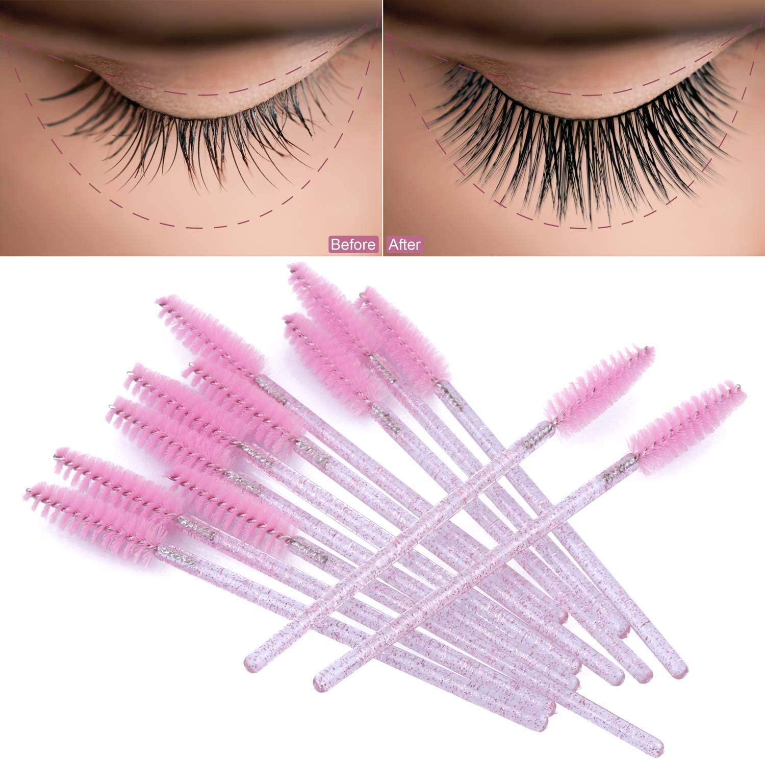 Tbestmax 100 Disposable Eyelash Brush Mascara Wands Spoolies for Eye Lashes Extension Eyebrow and Makeup Pink image number 6