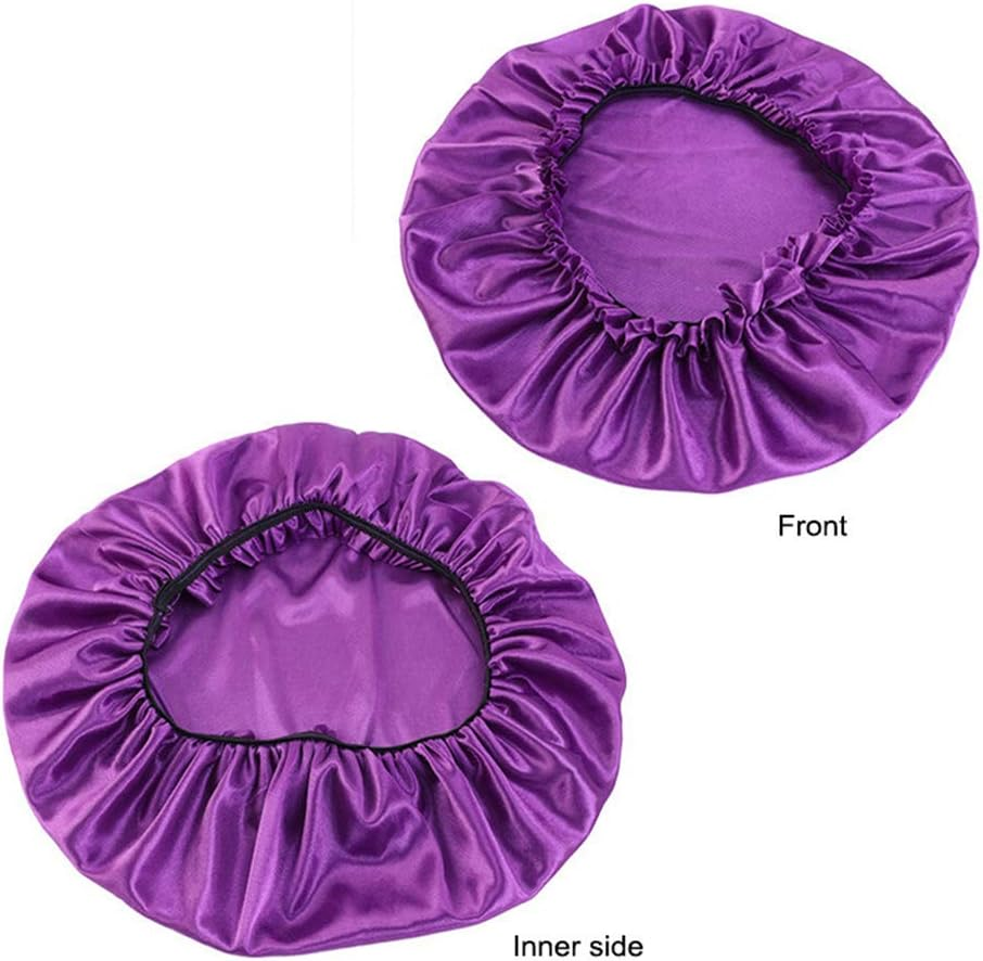 COMVIP Women Imitated Silk Solid Elastic Band Sleep Hair Bonnet Chemo Cap J: Dark Purple image number 4