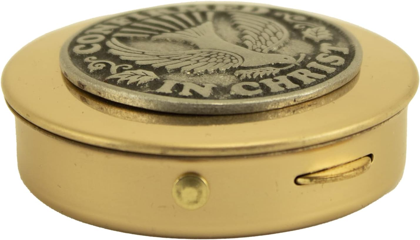 Confirmed in Christ Confirmation Rosary Keepsake Box, Gifts for Confirmation, Polished Brass, 2 1/8-Inch Diameter, by Abbey & CA Gift image number 1