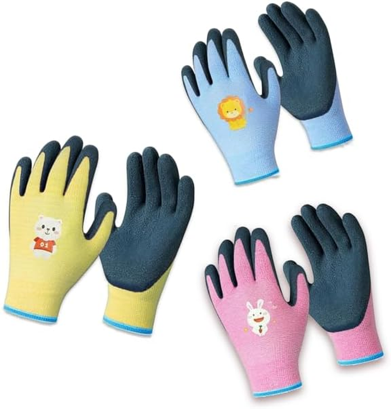 Fokmuaex 3 Pcs Kids Gardening Gloves for Boys & Girls Age 3-9, Toddler Safety Work Gloves, Comfortable Children'S Garden Gloves for Outdoor Planting Play image number 1