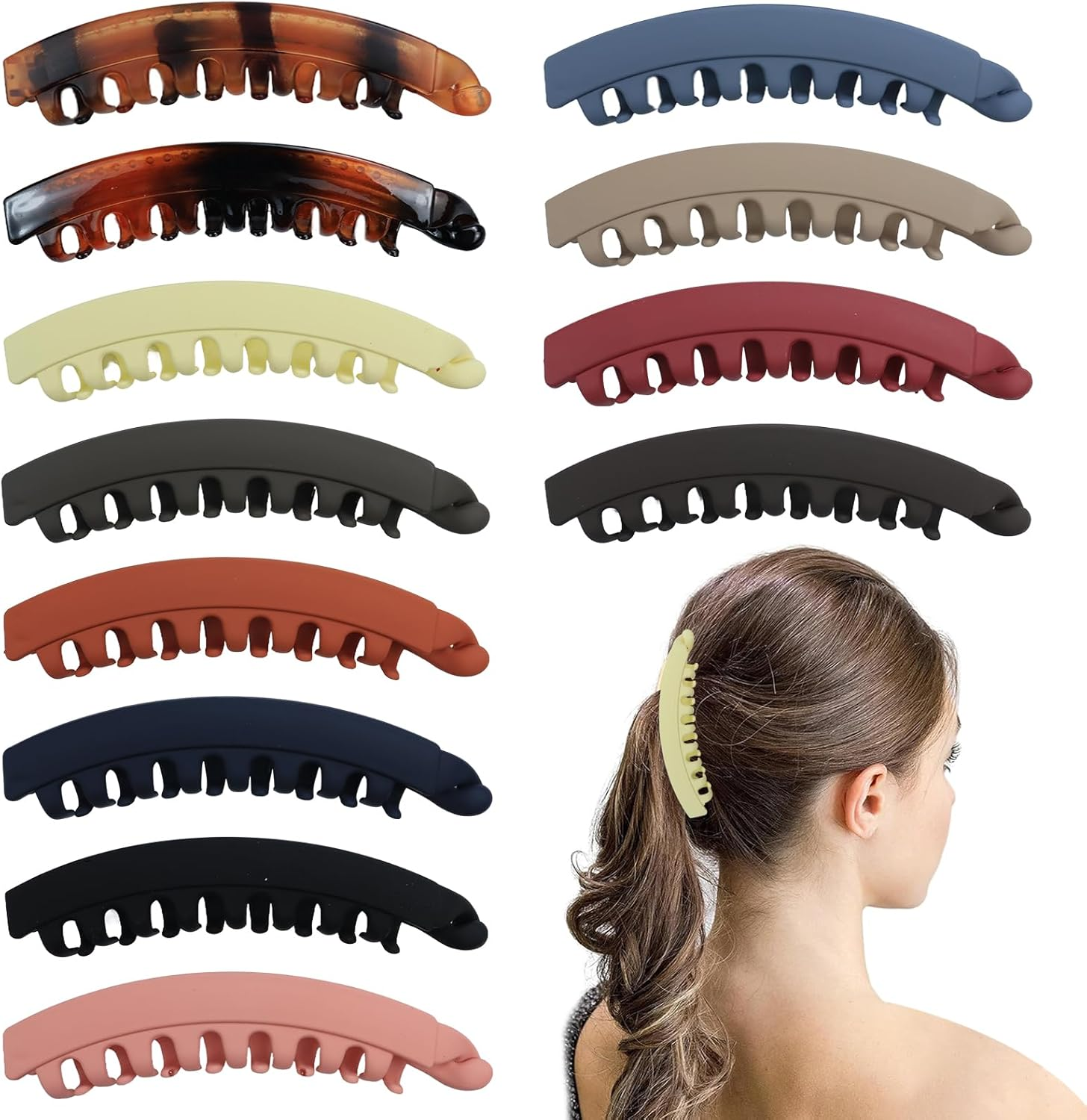 Pack of 12 Banana Clip Hair, Banana Clip Thick Hair, Banana Hair Clips Ladies, Vintage Banana Hair Clips Ponytail, Hair Clips for Women and Girls, Bananas (12 Colours) image number 5