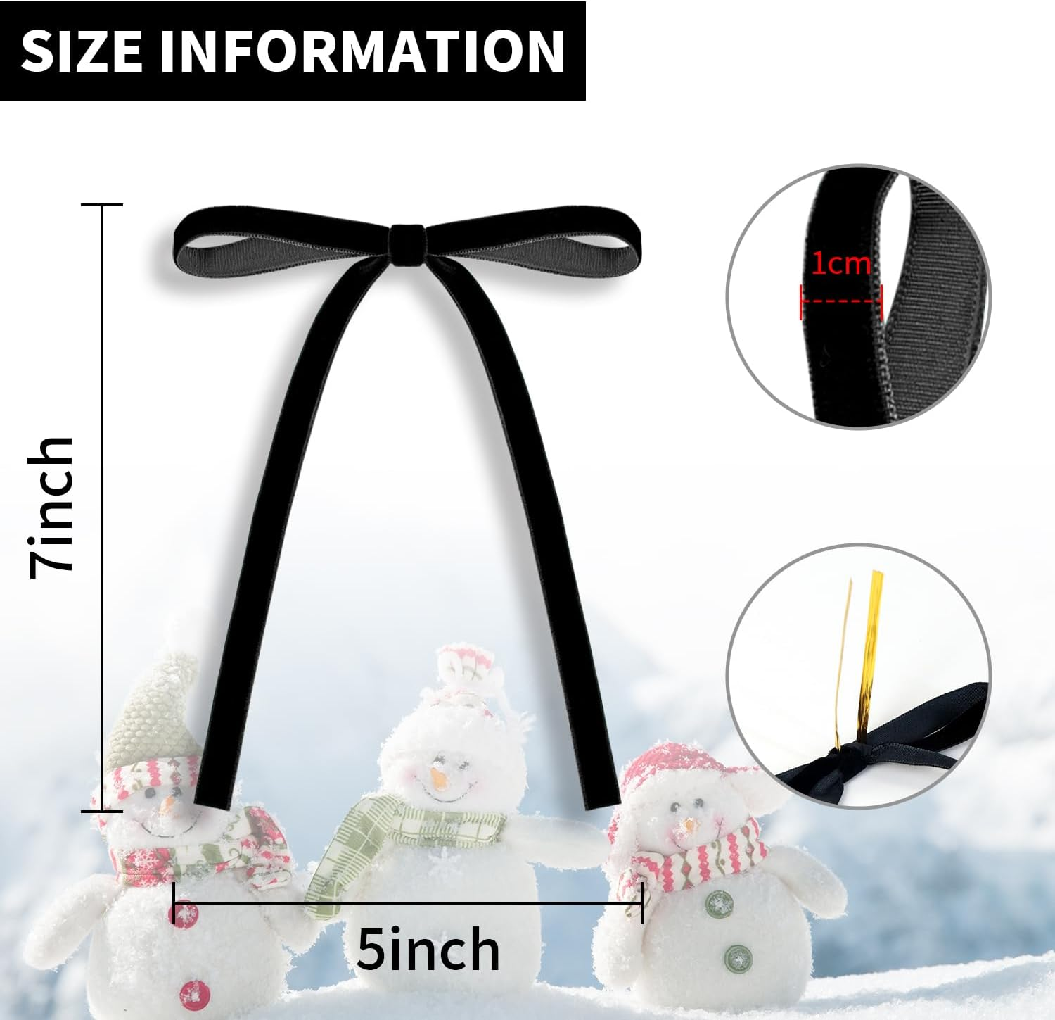 24 Velvet Christmas Bows, 5 X 7 Inch Rustic Vintage Gift Bows for Christmas Tree, Wreath, Garland (Black)