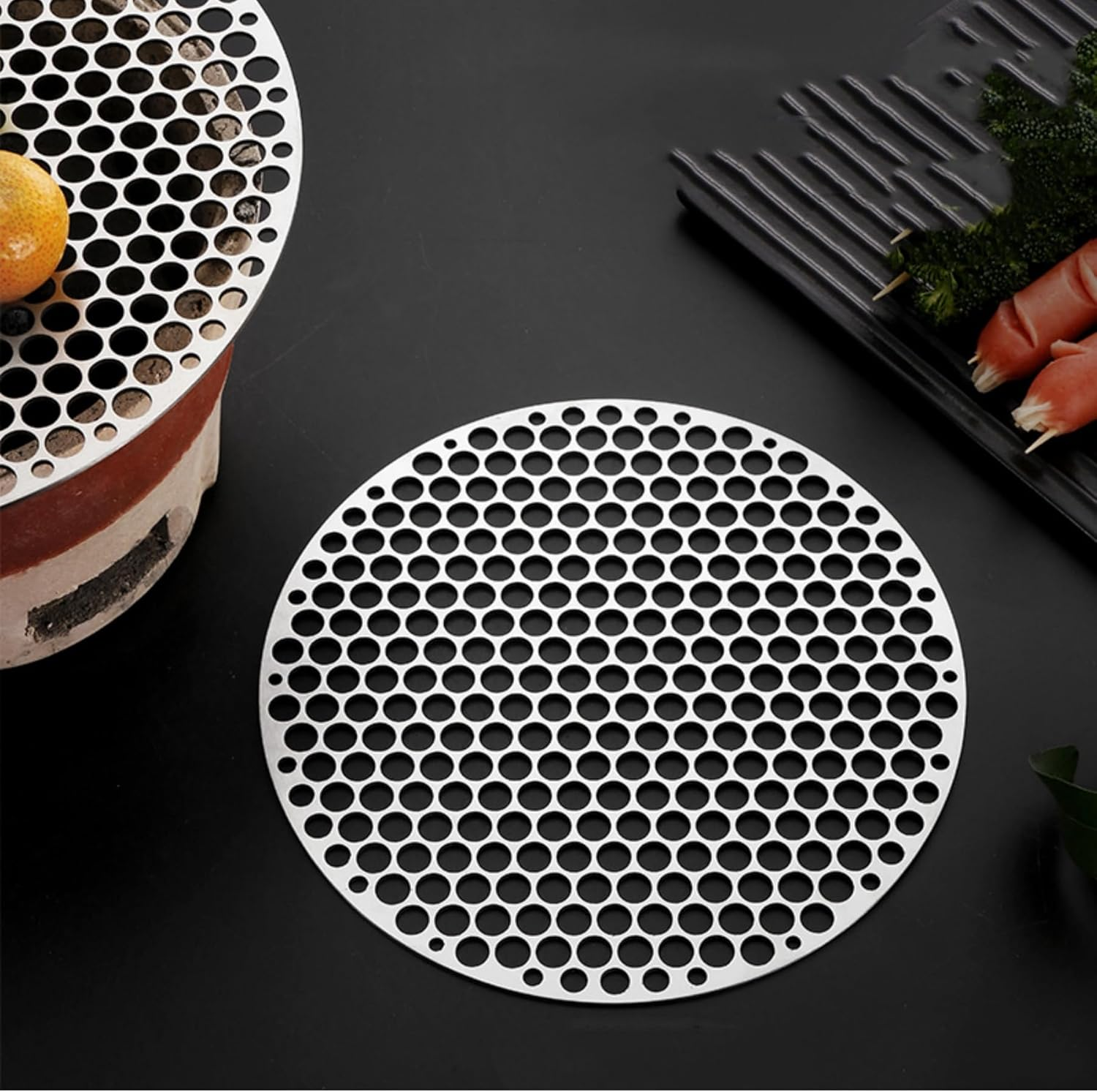 Round Grill Grates, Stainless Steel round Grill Net Steam Mesh Rack, BBQ Mat Carbon Furnace Steam Nets Barbecue Rack for Camping Outdoor Picnic (Silver-26Cm)