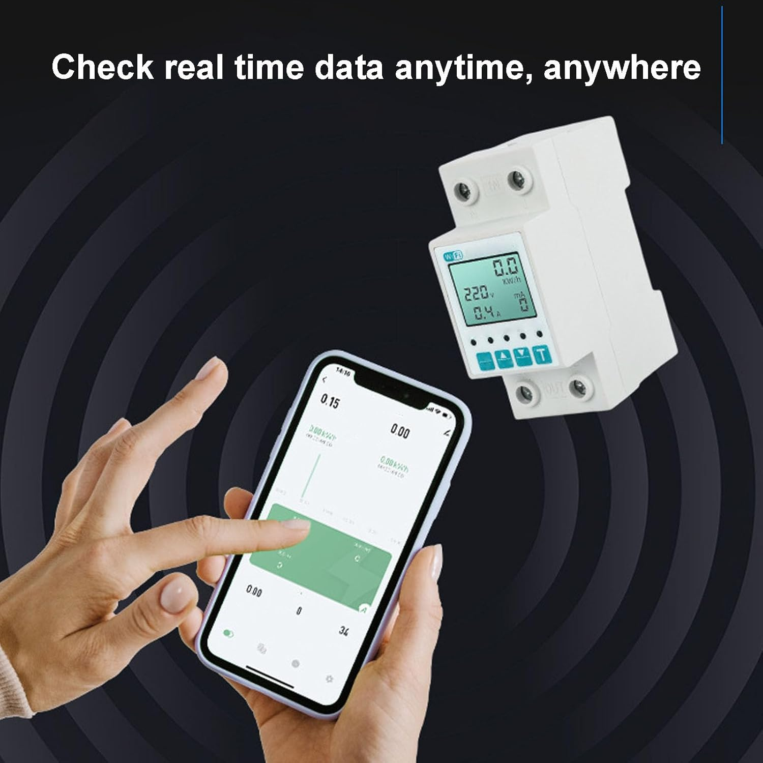 Luocute Wifi Smart Power Meter, 63A Energy Monitor Switch Meter with LCD Display, APP Remote Control, Schedule & Timer Function, Voltage Current Leakage Guard for Home image number 1