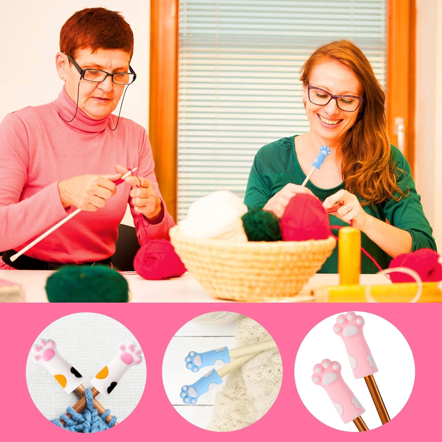 8Pcs Cat Paw Knitting Needle Stoppers, Silicone Cute Knitting Needle Point Protectors Caps Stitch Needle Tip Covers Knitting Accessories for 11-17 (0.31-0.5 Inch) Needles (Color Combination 1) image number 2