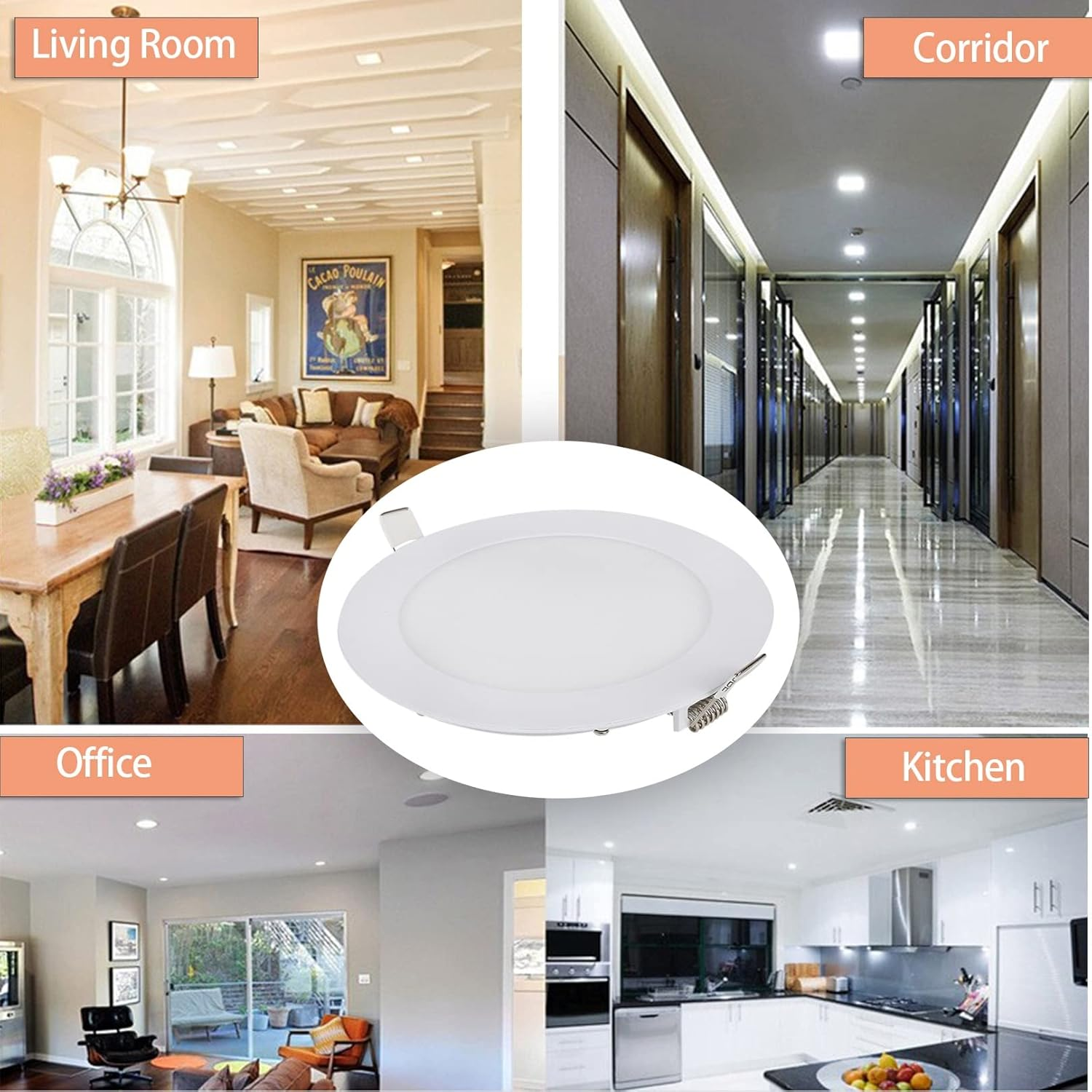 Led Downlights Ceiling Warm White 3000K Recessed LED Ceiling Panel Light Square IP44 Waterproof 70Lm/W Flat Ultra Slim Lamp for Office (Size : 9W)