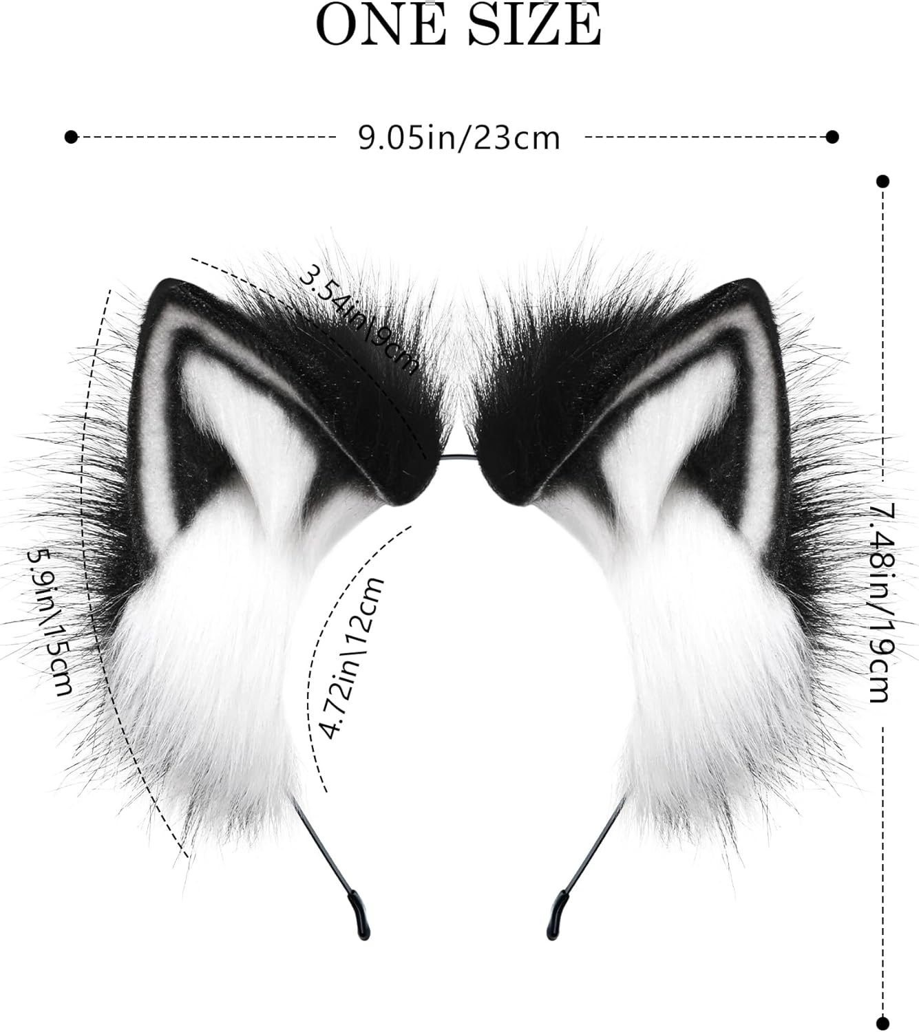 Furry Fox Wolf Cat Ears Headwear Women Men Cosplay Costume Party Cute Head Accessories for Halloween - Grey Black image number 7
