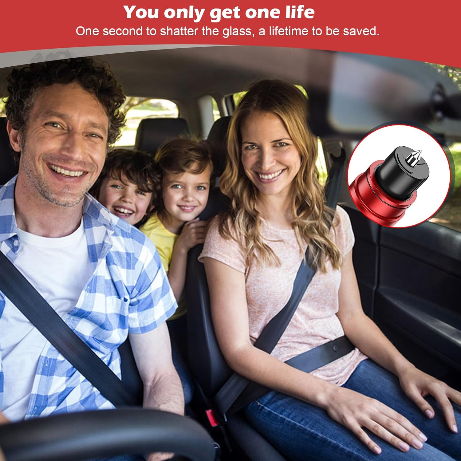 Eukyplace 2 Pack Window Breaker Seatbelt Cutter &ndash; Emergency Car Window Breaker Tool with Seat Belt Cutter and Glass Breaker &ndash; Car Seat Unbuckle Tool, Red & Black image number 1
