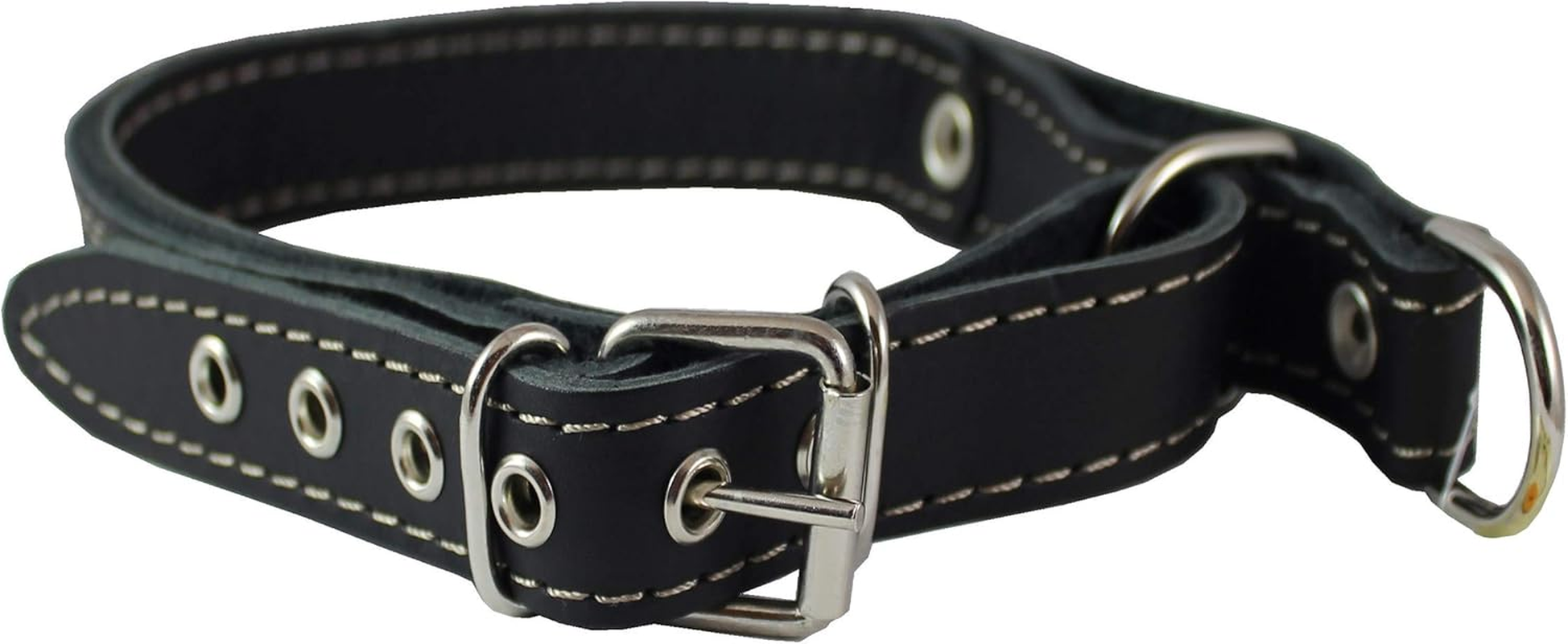 Martingale Genuine Black Double Ply Leather Dog Collar Choker Medium to Large Fits 17.5"-21" Neck. image number 3