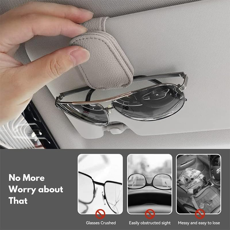 2 Pcs Sunglass Holder for Car,Magnetic Leather Sunglasses Holder and Ticket Card Clip,Leather Sunglass Visor Clips,Car Sunglass Holder Visor Clip Magnetic Leather Sun Glasses Eyeglass Hanger (Gray) image number 5