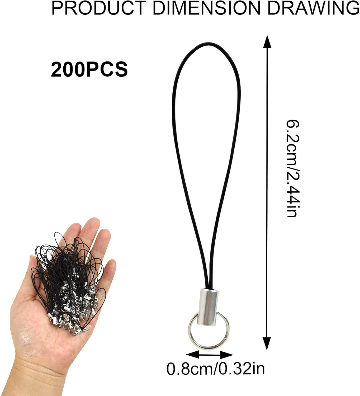 200 Pcs Phone Charm Strap DIY, Cell Phone Split Ring Strap, Double Loop Lanyard Decorations Split Ring Keychain-Mobile Cell Accessory Keychain Pendant Hanging Cord Craft Supplies image number 3