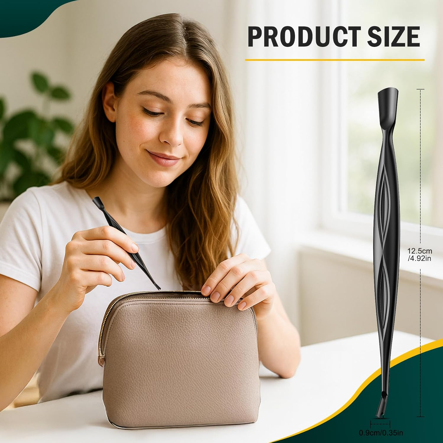 FVION 2-In-1 Cuticle Pusher with Fork, Cuticle Trimmer Dual End Cuticle Remover, Stainless Steel Nail Cuticle Care Tool for Manicure & Pedicure &ndash; Black image number 2