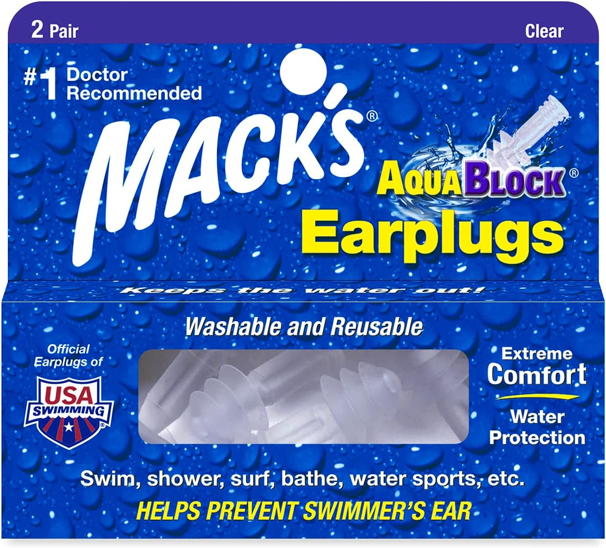 Mack'S Aquablock Earplugs - Comfortable, Waterproof, Ear Plugs for Swimming, Snorkeling and Showering, Unisex-Adult, 12, 2 Pair - Purple, Standard