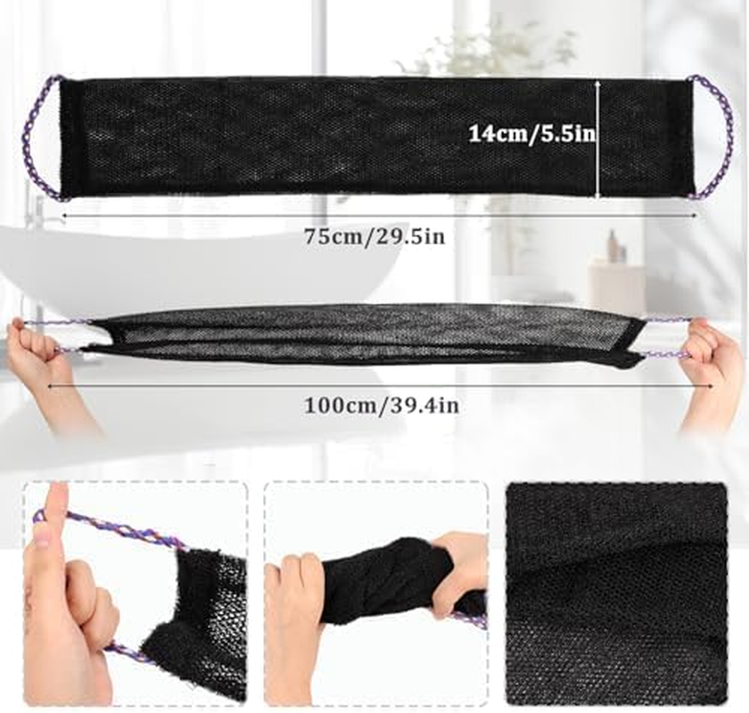 2 PCS African Net Sponge - Authentic Exfoliating Body Scrubber with Stretchable Nylon Mesh, Durable Hygienic Shower Back Scrubber for Men & Women (Black+Blue) image number 6