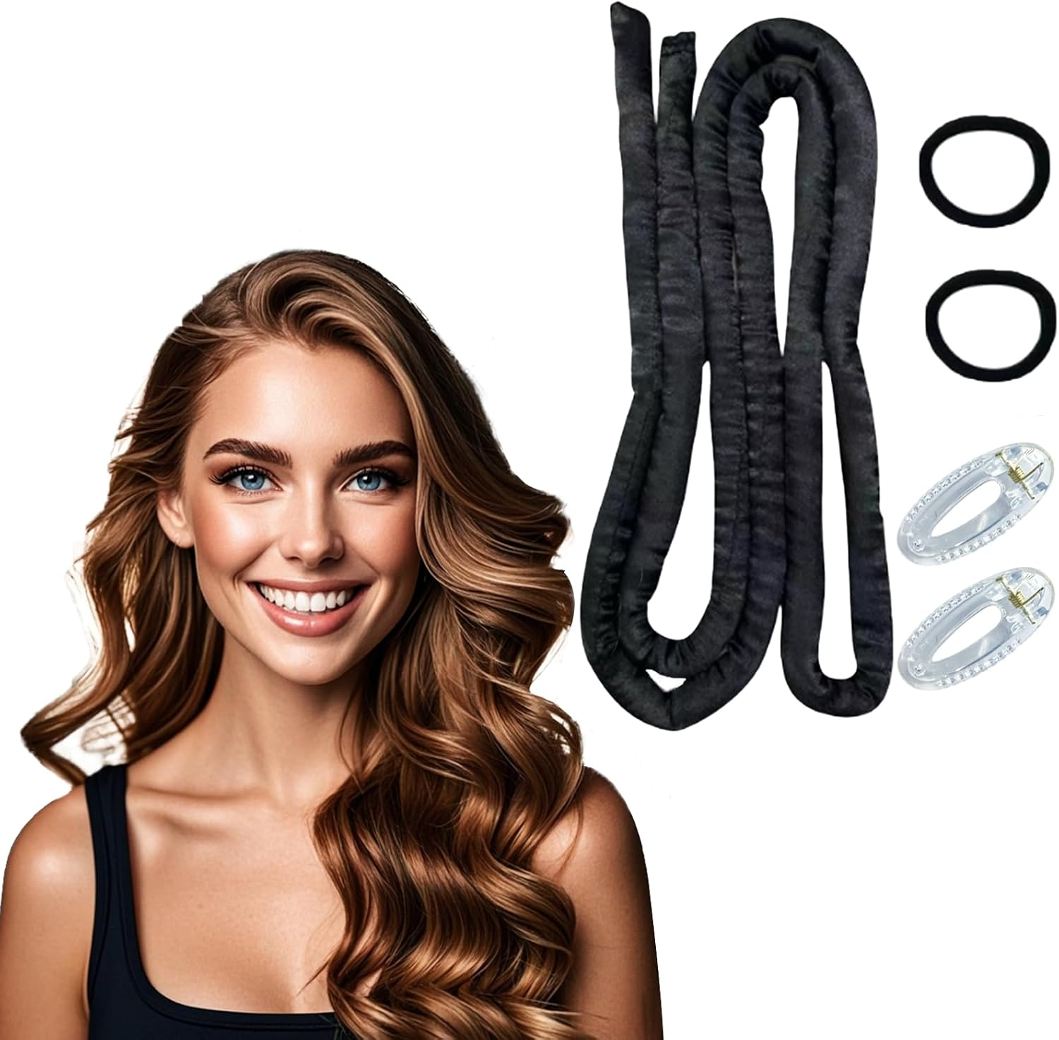 MOODKEY Heatless Curling Rod Headband, 63Inch Black Long Heatless Curls Headband, Soft Hair Curlers to Sleep in (Black)