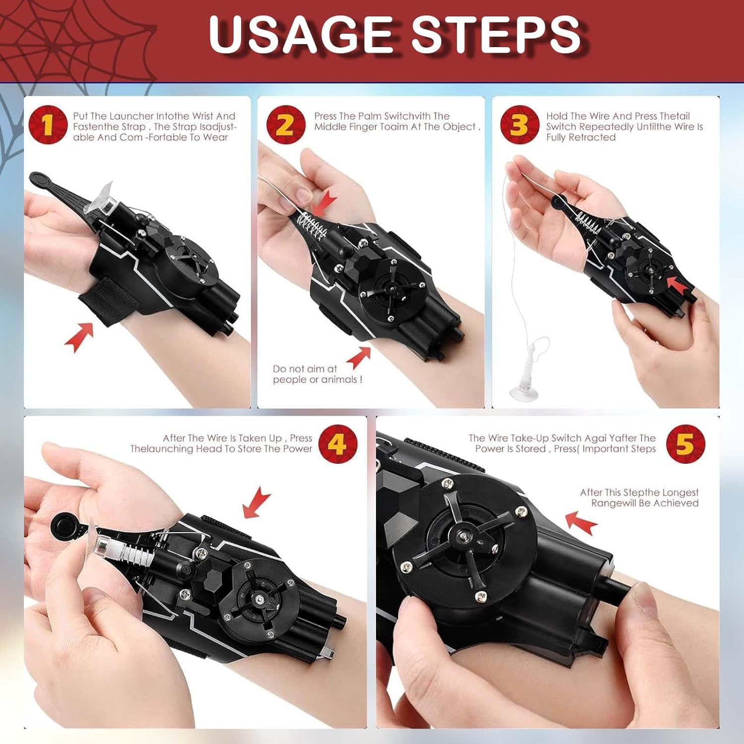 Spider Web Shooter Toy Upgrade - USB Rechargeable Web Launcher with Real Silk, Suction Cup Matching Glove 9.8-Foot Range - Cool Gadgets for Superhero Role-Play, Fun Men, Teens, Kids Cosplay image number 3