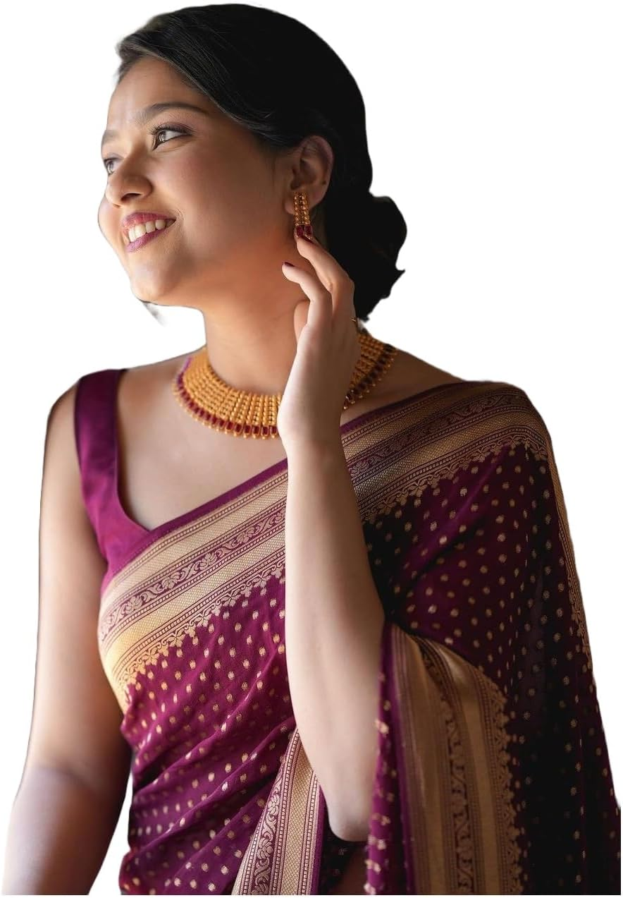 Avantika Fashion Women'S Kanjivaram Soft Silk Banarasi Sarees with Blouse Piece, Red, 5198-WINE-NEW, Free Size