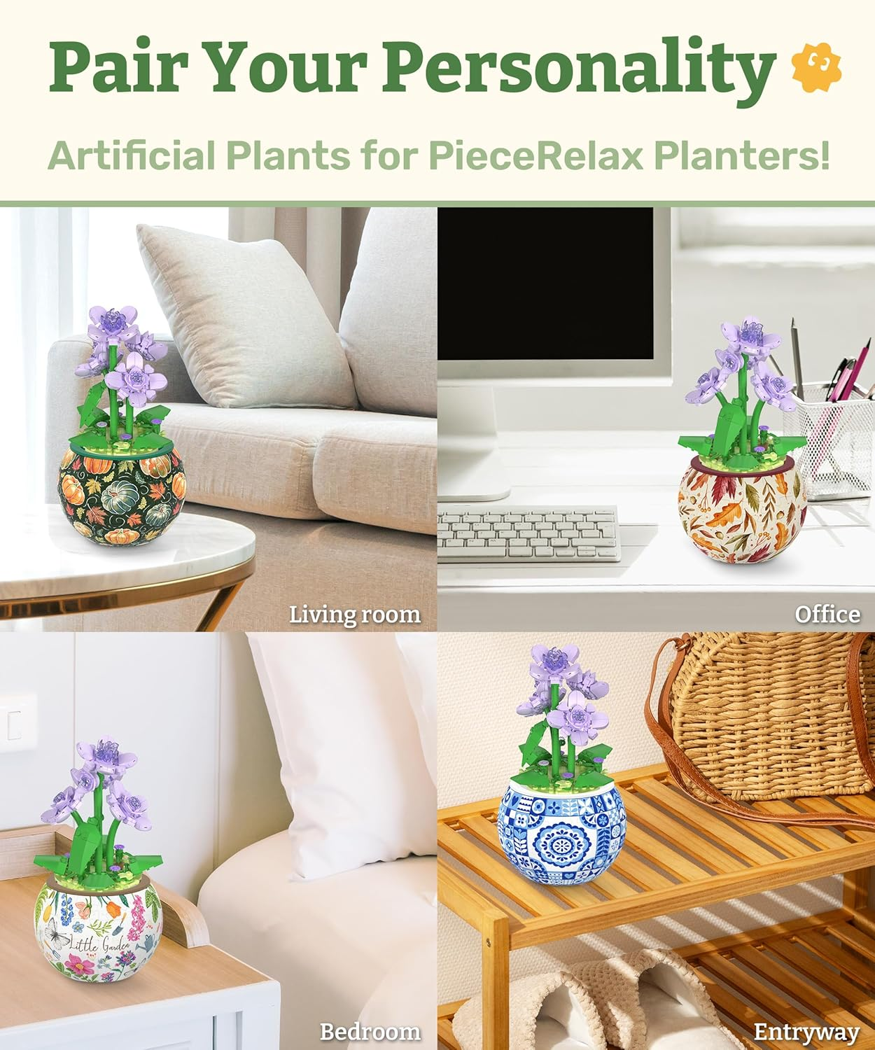 Piecerelax Flower Bouquet Building Decoration Set - Artificial Flowers Mini Bricks Potted Violet - Home Accessories or Best Gift Valentine D&eacute;cor for Him and Her Botanical for Adults [KZ1029] image number 5