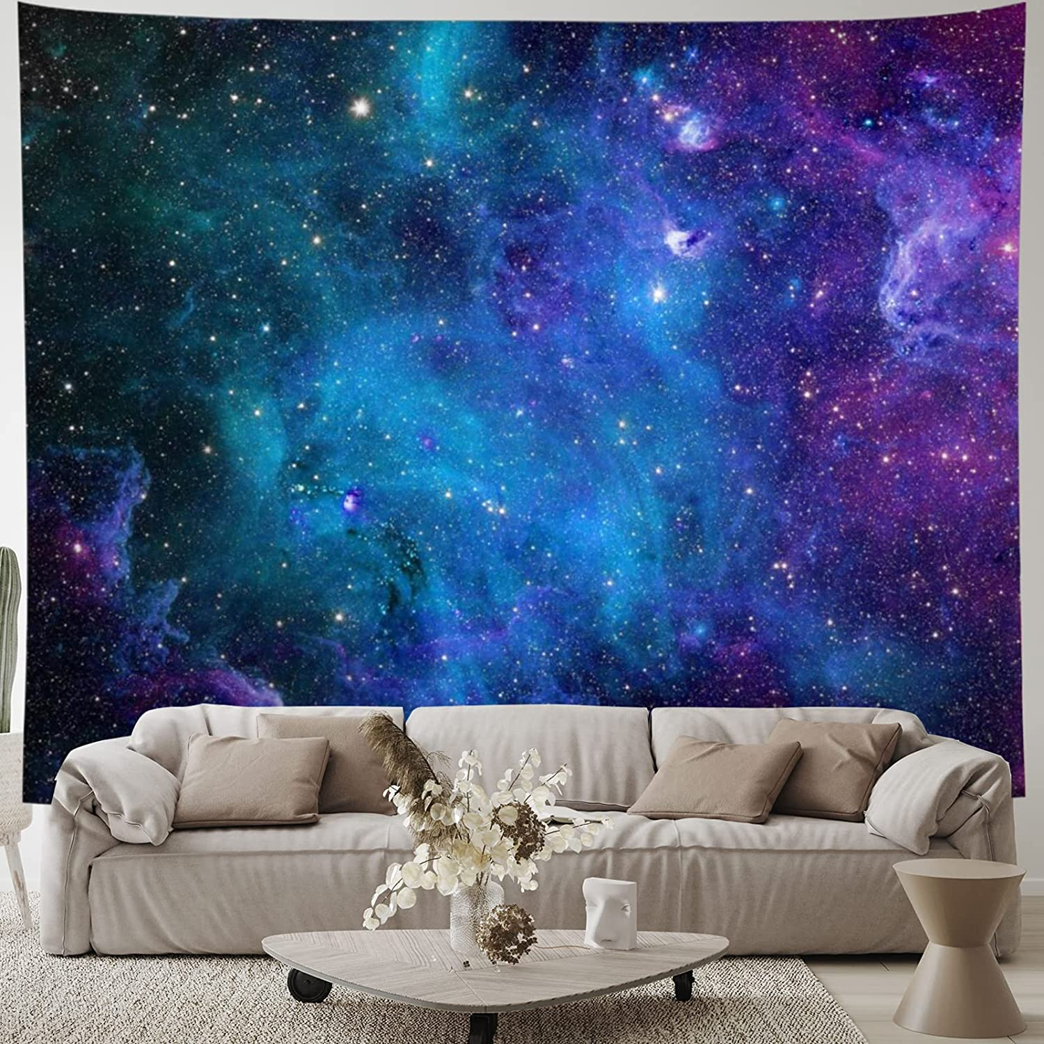 Lahasbja Galaxy Tapestry Blue Starry Sky Universe Space Wall Hanging Psychedelic Mysterious Nebula Stars for Living Room Dorm image number 1