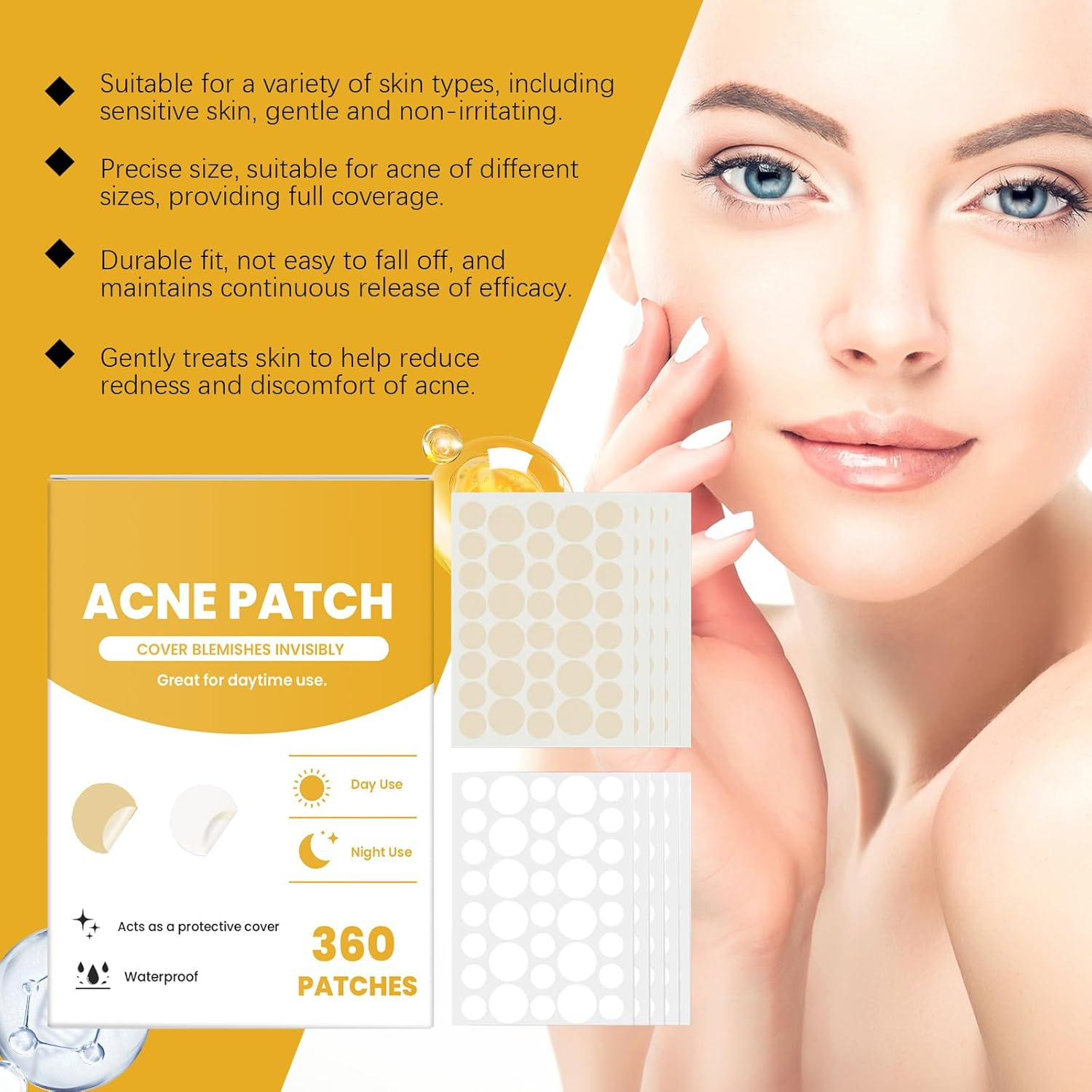 Day and Night Acne Patches, Invisible Acne Patches for Facial Care, （360 Patches）