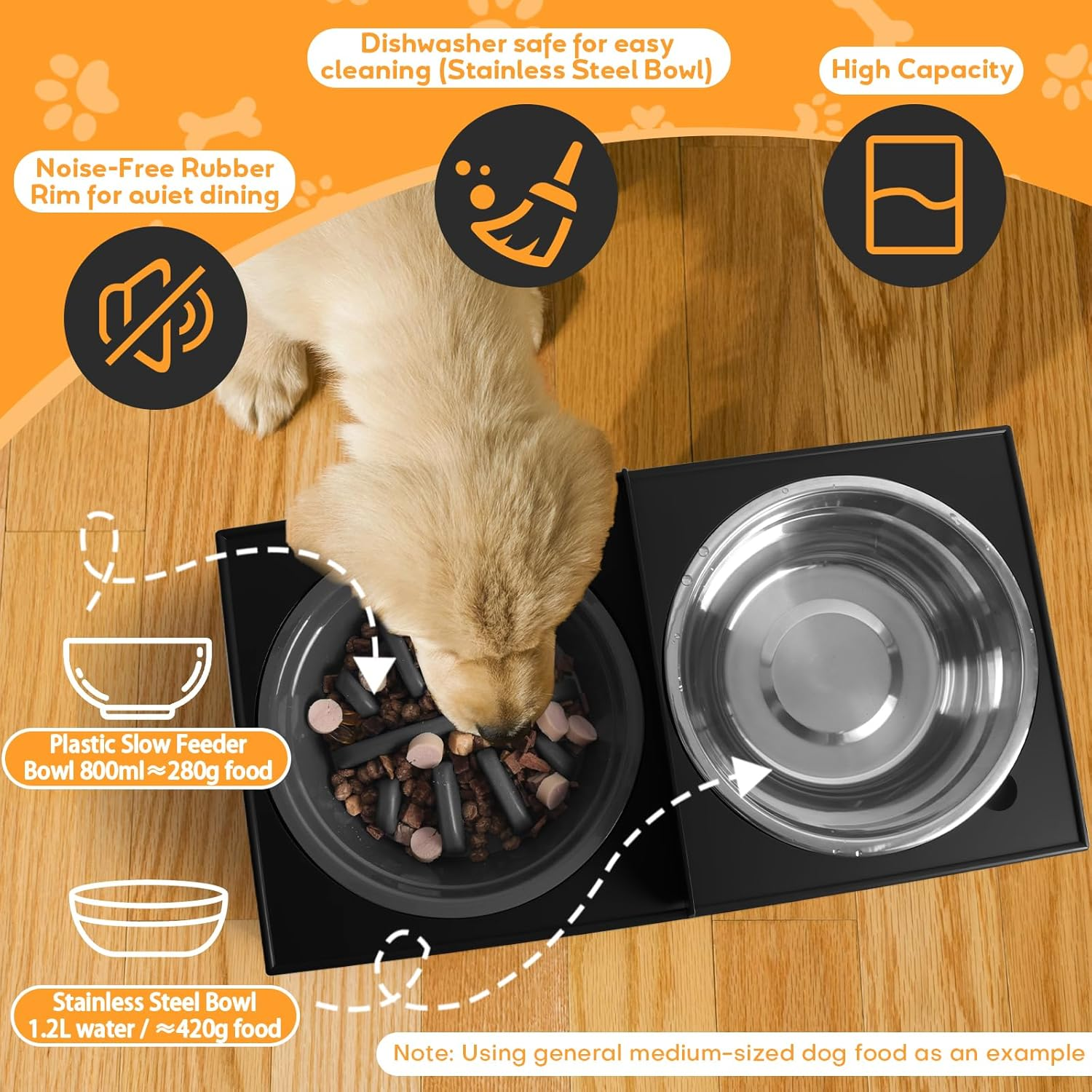 Elevated Dog Food Bowls, 5 Heights Adjustable(8Cm, 22Cm, 25Cm, 28Cm, 31Cm), Raised Dog Bowl Stand with 1 Stainless Steel Bowl & 1 Slow Feeder Bowl, Food Dishes for Small Medium Large Dogs image number 5