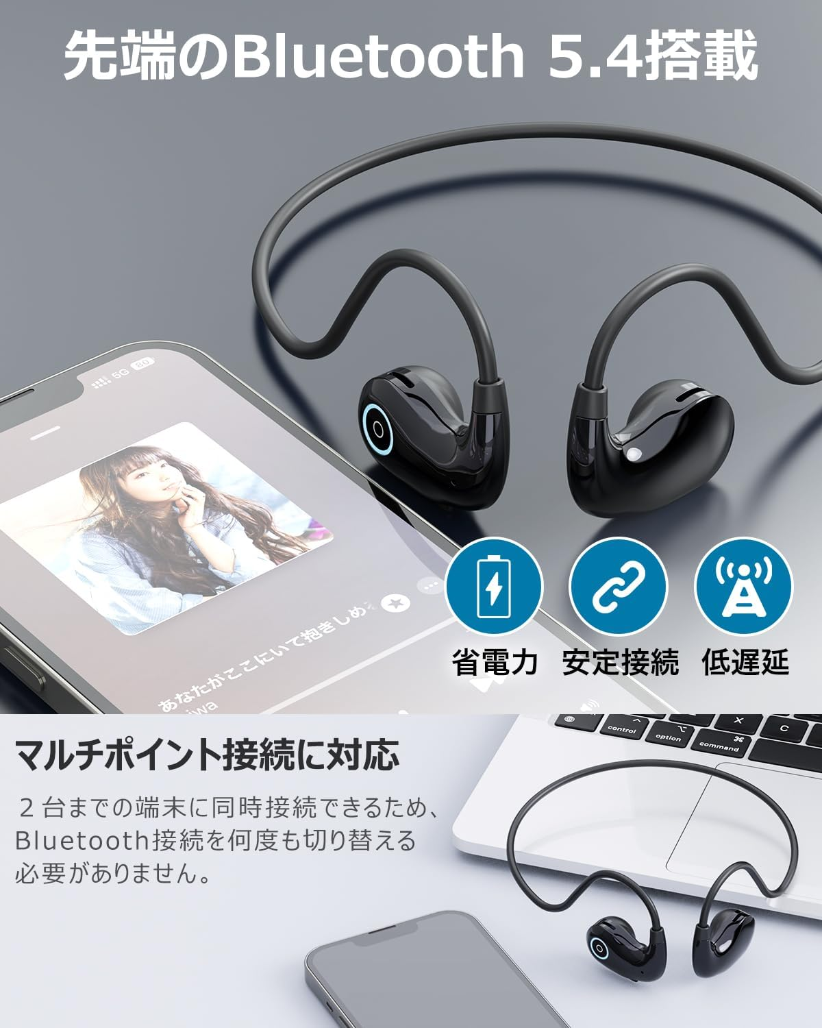 (Ultra Lightweight 0.6 Oz (16 G) Earaku Open Ear Earbuds) Air Conduction, Does Not Clog Your Ears, Bluetooth Earphones, Bluetooth 5.4, AAC ENC Call Noise-Canceling, Over-The-Ear Wireless Earphones image number 1