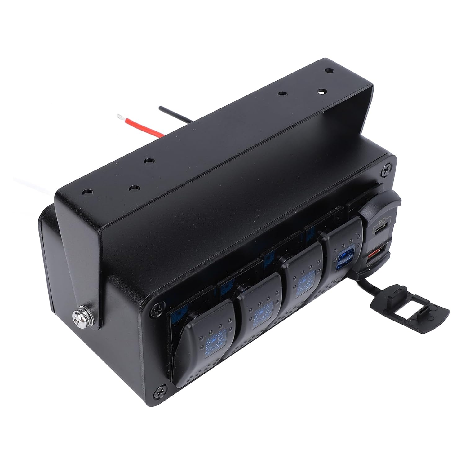 4 Gang Rocker Switch Panel, Waterproof Marine Boat Toggle Rocker Switch Box, PD Type C & QC 3.0 USB, Aluminum Alloy Switch Panel Box for Automotive, Truck, RV, UTV (Blue Light) image number 6