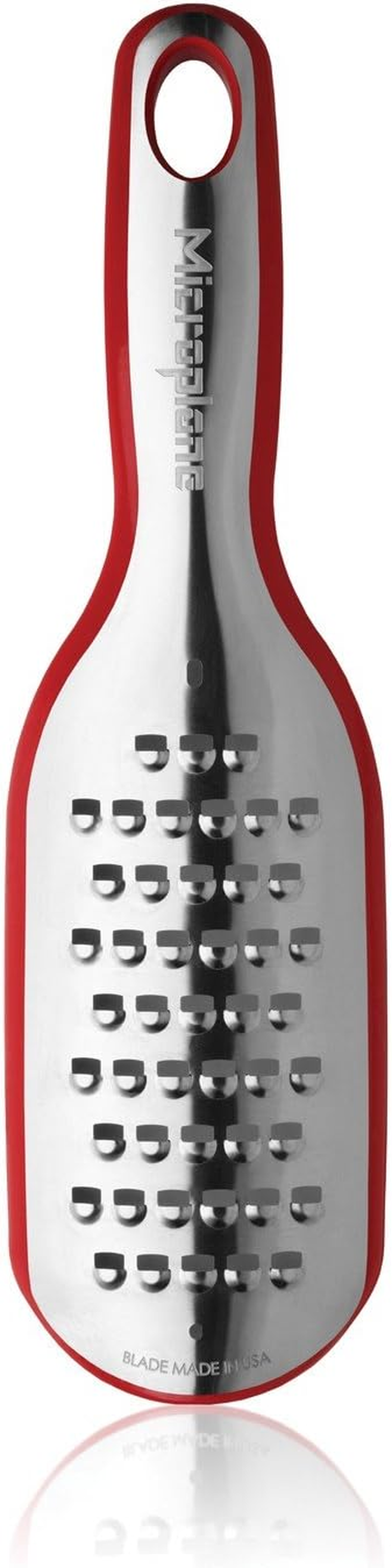 Microplane Elite Series Extra Coarse Grater - 18/8 Stainless Steel Blade, Photo-Etched Blade Technology, Soft-Grip Handle, Non-Slip Base, Dual-Purpose Cover and Measuring Cup - Black - Extra Coarse, Red image number 5