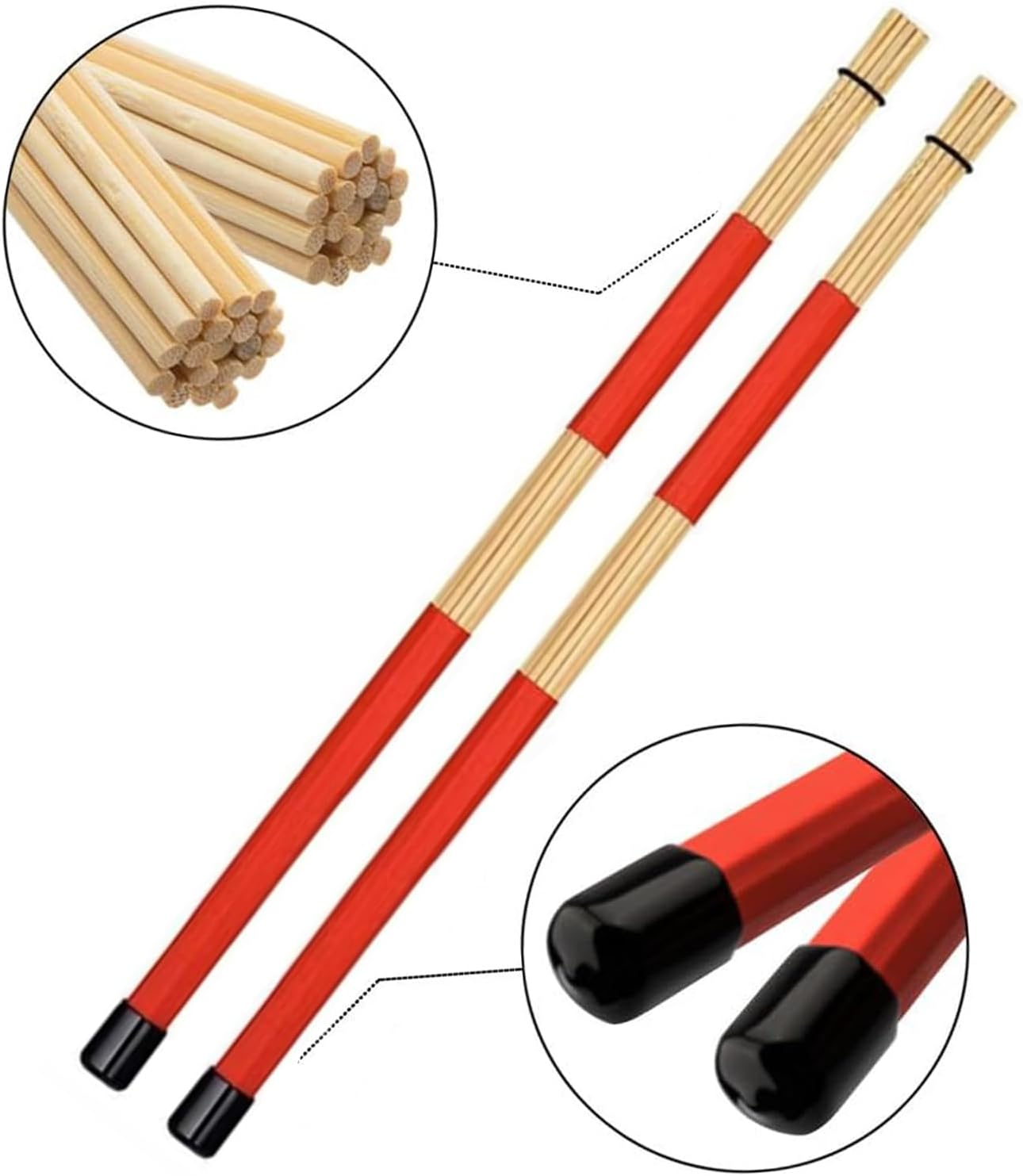 BEANPRECOY Drum Sticks Set Retractable Drum Wire Brushes 1 Pair 5A Maple Wood Drum Sticks 1 Pair Rods Drum Brushes 1 Pair Jazz Acoustic Music Lover Gift Adults Rock Band Students image number 2