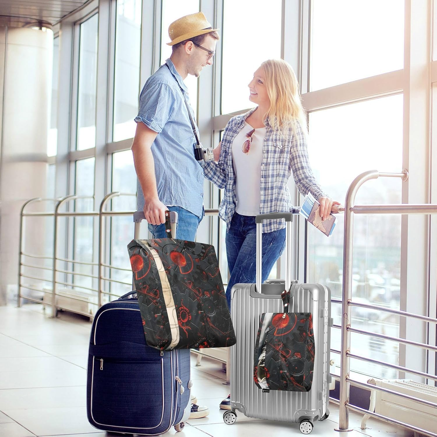 Designer Red and Black Mechanical Gear 3 Set Travel Packing Cubes for Suitcases Collapsible Travel Bags for Luggage Bags for Suitcase Bedding Storage