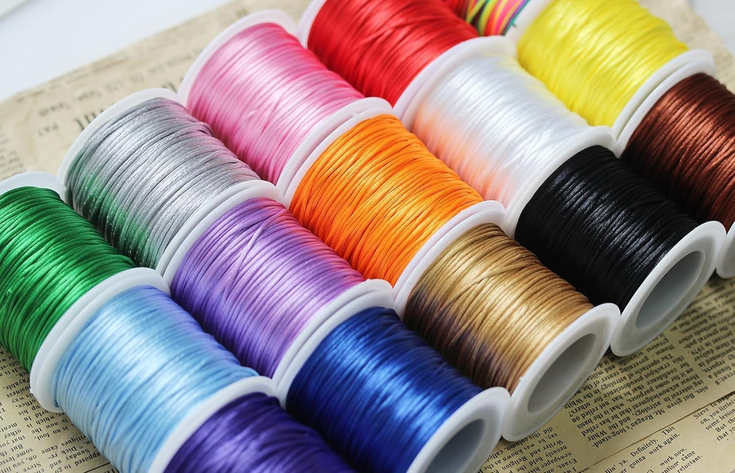 1.5Mm Nylon String for Bracelets, Betterjonny 15 Rolls 630Yards Satin Rattail Silk Chinese Knotting Cord Silky Nylon Beading String Thread for Kumihimo Macrame Jewelry Making Friendship Bracelets